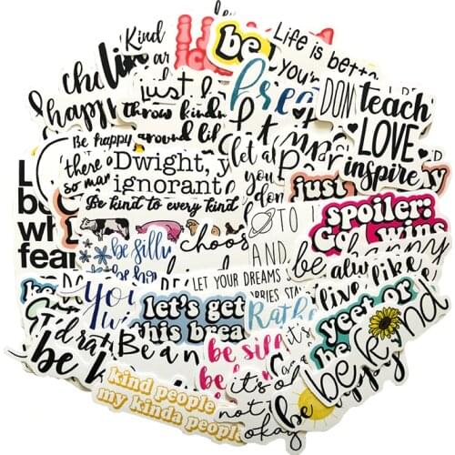 50pcs English Letters Inspirational Quotes Sticker For Laptop Computer Skateboard Decals Helmet Waterproof Notebook Stickers