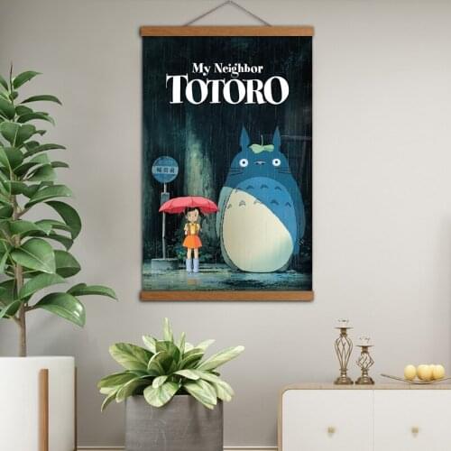 Anime Tonari no Totoro Classic movie Poster Canvas Prints Wall Art Solid Wood Scrolls Painting For Living Room Decor