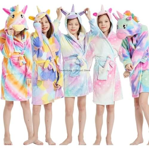 Unicorn Bath Robes For Girls Children Hooded Robes Kids Pajamas Kigurumi Sleepwear Colorful Towel Robe Baby Peignoir