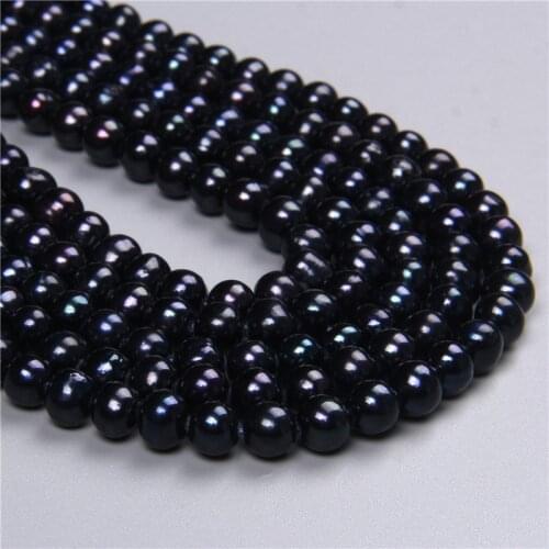 Real Black Natural Round 7-8mm Freshwater Pearl Beads For Jewelry Making Bracelet Necklace Women Handmade Wholesale Finding 14