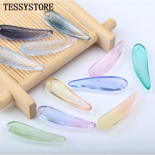 10pcs Multi Gradient Color Glass Beads Long Bamboo Leaves Lampwork Beads For Jewelry Making Hairpin Handmade Hair Accessories