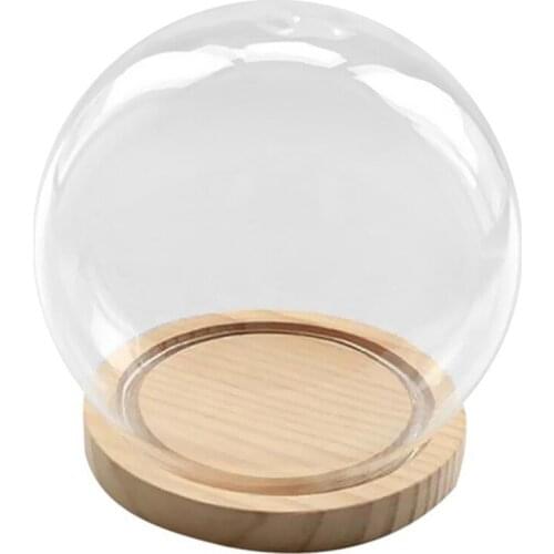 Decorative Glass Bell with Wooden Floor, Transparent Glass Container Micro-Landscape Garden DIY Terrarium Container