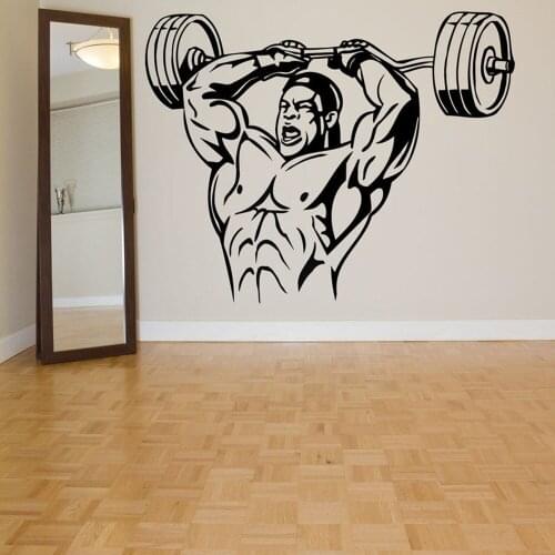 Home Gym Room Decor Wall Decal Sticker Bedroom Fitness Bodybuilding Crossfit Muscles Weights Vinyl Wall Stickers Wallpaper A435