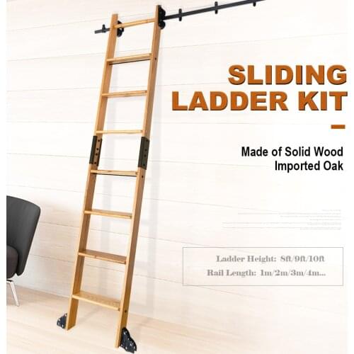 8FT / 9FT DIY Oak Ladder with Black sliding track and bottom wheel