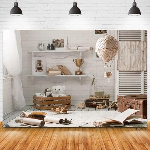 Balloon Bear Wooden Floor Photo Studio Backdrops Newborn Baby Shower Boy Girl Birthday Party Photography Background Photophone