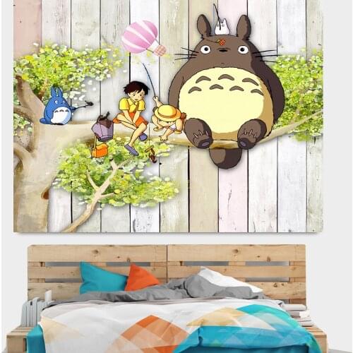 My Neighbor Totoro Background Cloth Ins Wind Hanging Cloth Dormitory Room Tapestry Wall Bedside Layout Wall Decor Bedroom