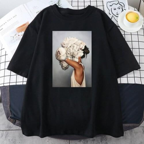Flowers Beautiful Girl Printing Female T-Shirt Crewneck Casual Clothing Short Sleeve Breathable T-Shirt Fashion Man Tee Shirt