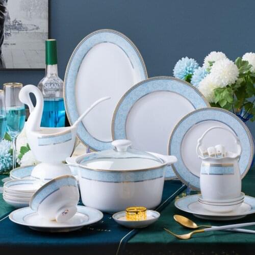 60 Heads ceramic tableware Dish Rice Bowl Salad Noodles Bowl Plate Dinnerware Sets Tableware Kitchen Soup Pot Ashtray