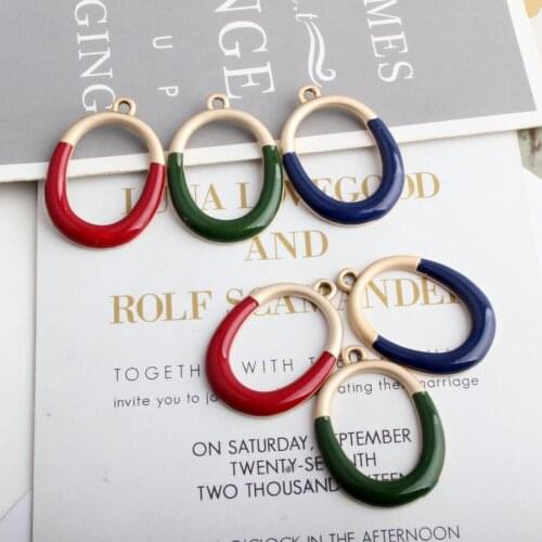 Red Green Blue Half Gold Oval Pendant Elegant Circle Enamel Charms DIY Accessories For Handmade Women Jewelry Necklace Earrings