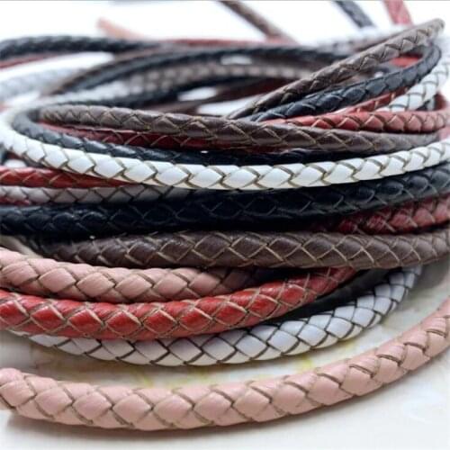 3mm 4mm 5mm 6mm Round Braided Genuine Leather Cord Coffee Black Cow Leather Cords String Rope Bracelet Findings DIY Jewelry