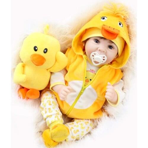 55CM Reborn Baby Doll Lifelike Newborn Baby Duck Dress Set Smiling Doll Handmade Hair Toys for Girls Drop Shipping