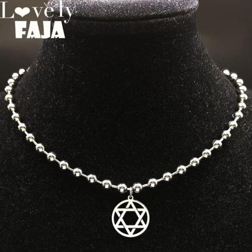 Fashion Hexagram Stainless Steel Chain Necklace for Women Silver Color Statement Necklace Jewellery collar hombre N186708