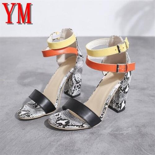 Gladiator Fashion Women Sandalias Mujer Womens Ladies Fashion Gold Snake High Heels Buckle Strap Sandals Casual Shoes 34-43