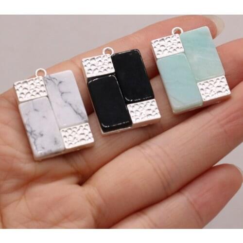 Fashion Rectangle Amazonite howlite Quartz Black Stone Pendant Healing Reiki Charms for Necklace Jewelry Making ACC