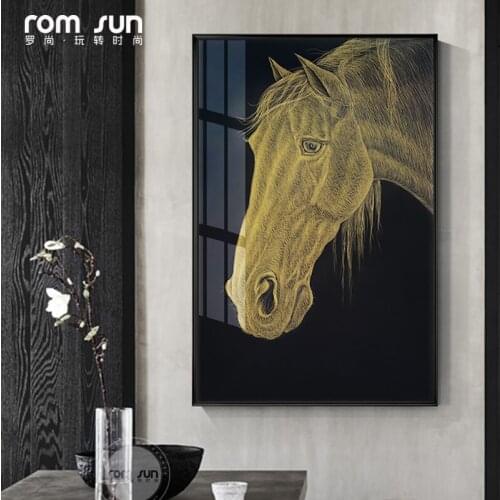 Fashion Black And Gold War Horse Banner Canvas Painting Animal Poster Print Unique Decor Wall Art Pictures For Living Room Aisle