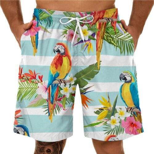 Mens Summer Beach Board Shorts Leisure Sports Large Parrot Flowers 3d Fun Print Shorts Summer Running Beach Swimming Shorts