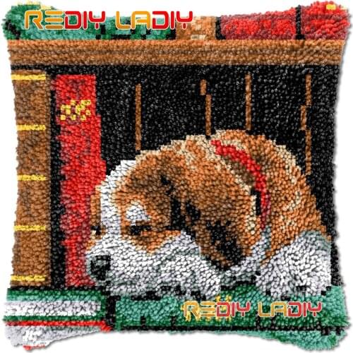 Latch Hook Cushion Sleeping Puppy DIY Needlepoint Kits Chunky Acrylic Yarn Arts Crocheting Lofty Pillow Case Hobby & Crafts