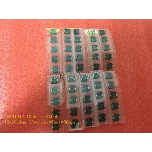 SMD Inductor Kit CDRH104R 10uH to 330uH 10x10x4mm 10values*5pcs=50pcs SMD Power Inductor Assorted Sample Kit