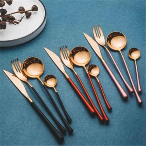 4pcs Dinnerware Set 304 Stainless Steel Gold Cutlery Set Knife Cake Salad Fork Set Flatware Tableware Drop Shipping