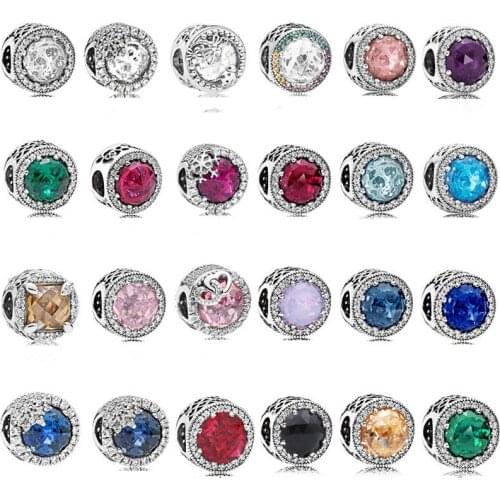 Real 925 Sterling Silver Crystal Beads Radiant Heart Round Charms Fit Original pan Bracelet For Women DIY Jewelry Making