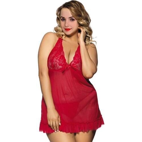 Sleeping Clothes Women Big Size Lace Mesh 6XL Nightwear Nightdress Nighty Negligee Nightgown