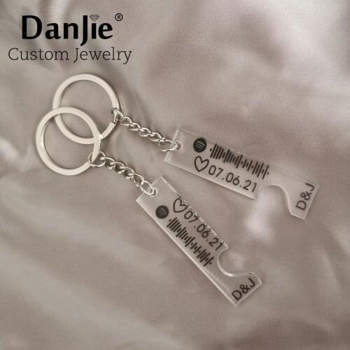 Personalized Acrylic Heart Keychain Set Custom Music Spotify Code Date Initials Lovers Couples Friends Key Chain Rings Gifts