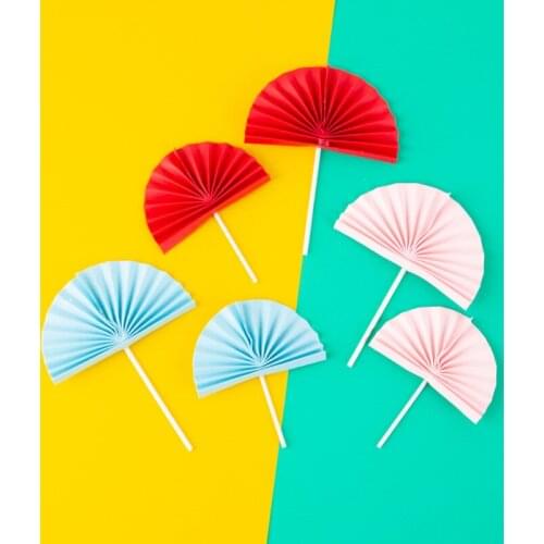 Simple Mini Folding Fan Flower Cake Topper Fashion Sun Flower Birthday Wedding Party Personality DIY Decoration