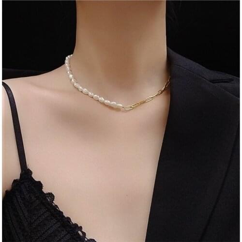 316L Stainless Steel New Fashion Fine Jewelry Natural Freshwater Pearl Charms Thick Chain Choker Necklaces & Pendants For Women