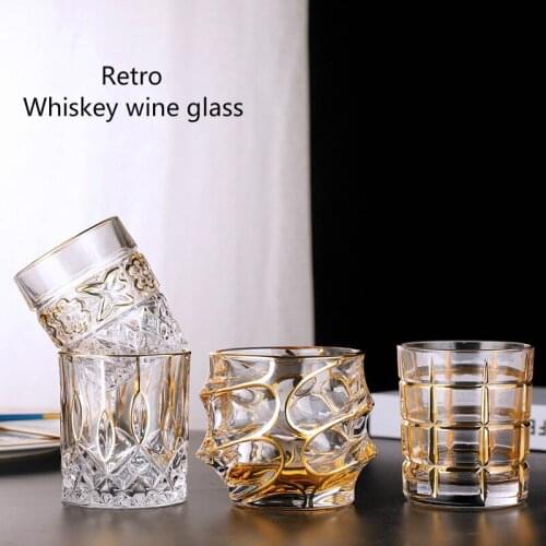 10 Styles Premier Luxury 200-300ml Whiskey Glass Cup Gold Mouth Vodka Shot Glass Inside The Special Shape Classic Glass Cup
