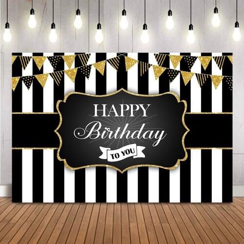 Happy Birtday customize backdrop black and white stripes background for picture newborn kids adult man photo background props