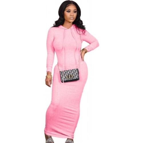 Sexy Bodycon Maxi Dresses For Women Full Sleeve Hoodies Solid Color Long Dress 2020 Fashion New Arrival Street Style Lounge Wear