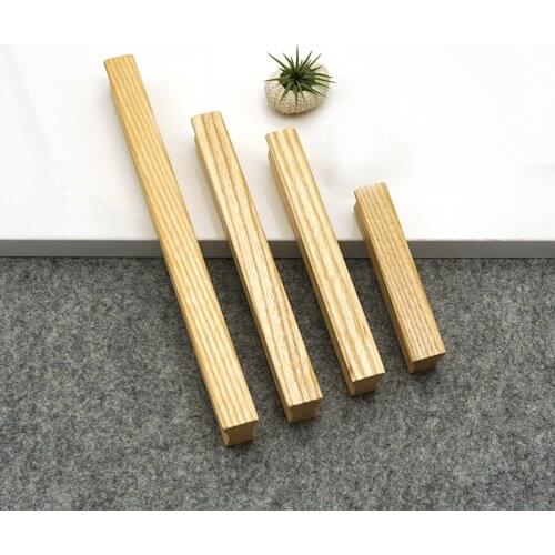 Natural Wood Modern Simple Handle Drawer Cupboard European Wardrobe Wooden Knobs Drawer Door Pulls Furniture Hardware