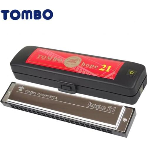 Tombo 6621 Hope 21 Tremolo Harmonica 21 Holes Brass Reeds Blues Harp Mouth Organ Key C Notes ABS Wood Musical Instruments Silver