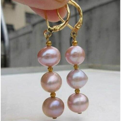 Gorgeous A pair of natural bizarre south seas pink purple pearl earrings 14k/20