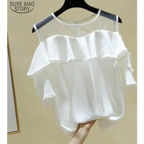 Casual Sexy Chiffon Mesh Women Shirts 2021 Summer Sleeveless Women Blouses Plus Size Tops Ruffles O Neck Women Clothing 14615