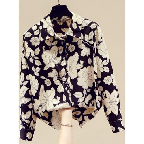 Long Sleeve Women Shirt Blouse Women Blusas Mujer De Moda 2021 Turn Down Collar Flower Print Chiffon Blouse Shirt Top Blusa E537