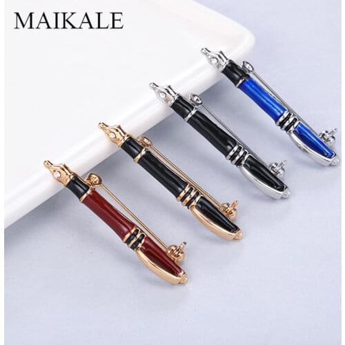 MAIKALE Vintage Pen Brooch Pins Crystal Beads Enamel Brooches for Women Fountain Pen Men Brooch Classic Broche Gifts Accessories