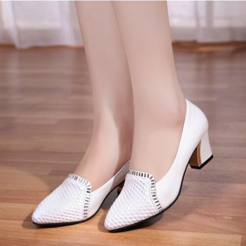 Womens Shoes England Single Shoes Female Thick With Pointed Shallow Mouth With Mother Shoes White