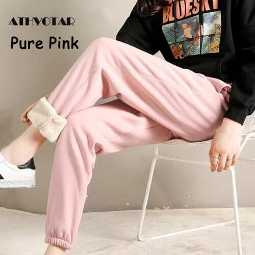 ATHVOTAR Women Winter Warm Legggings Hot Plus Size Casual Solid Long Pants Stretch Fleece Thick Female Lace-up Sweatpants