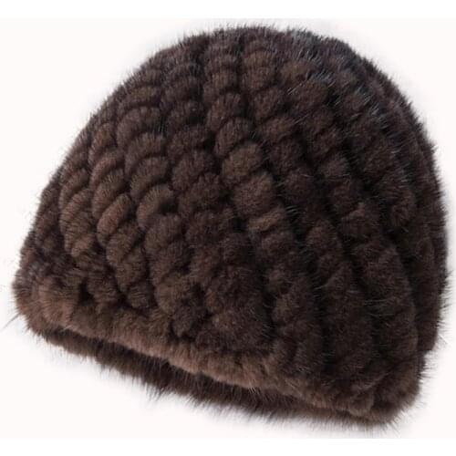 Winter Womens Genuine Mink Fur Hats Natural Real Fur Knitted Cap Fashionable Fluffy Female Fur Beanies S8624