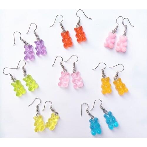 1pair Fashion Craft Resin glitter colorful gummy bear Drop Earrings For Women Japan/Korean Fashion Jewelry Wholesale