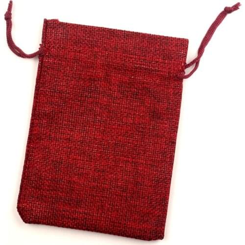 10Pcs Dark Red Cotton Linen Drawstring Package Bags Jewelry Candy Christmas Wedding Decoration Gifts Packaging Bags & Pouch