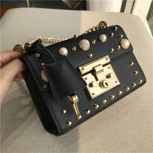 2019 Fashion Luxury Genuine Leather Handbags Women Bags Famous Brand Designer Pearls Shoulder Bags Lady Messenger Bags Small Bag