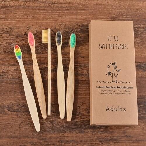5-Pack colorful soft bristles bamboo toothbrushes wholesale eco friendly Oral Care tooth brush wooden bamboo clareador de dente
