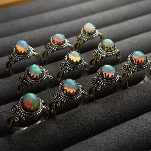 AAA LOOSE BEADS s925 Ring black opal/citrine/topaz/garnet Vintage Style wholesale for DIY jewelry one size