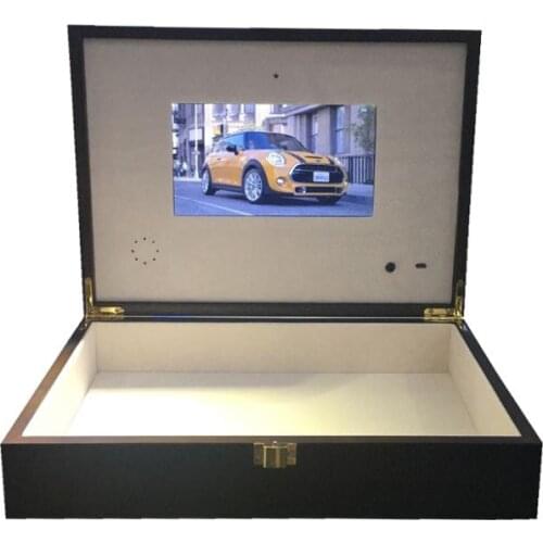 Free shipping wood box video Brochure 7inch Universal Video Greeting Card 2GB watching booklet box for Advertising business