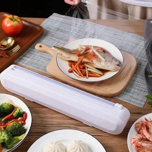 Household Cling Film Cutter Suction Cup Wall Hanging Cling Film Tin Foil Divider Cutting Box Food Wrap Dispenser Kitchen Tool