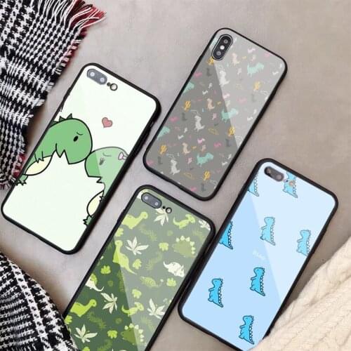 Cartoon dinosaur Tempered Glass Phone Case For iPhone 5 5S 6 6plus 7 8 plus X XR XS Max 11 PRO Max SE 2020