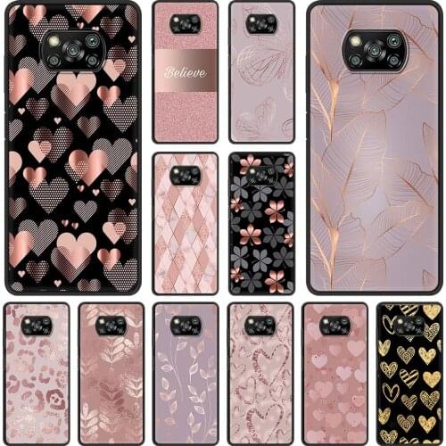 Gold Rose Love Heart Case for Xiaomi Poco X3 NFC M3 F3 F1 Mi 11 Ultra 10T 10S 9 8 A2 Lite Pro 9T Note 10 Phone Cell Coque Cover
