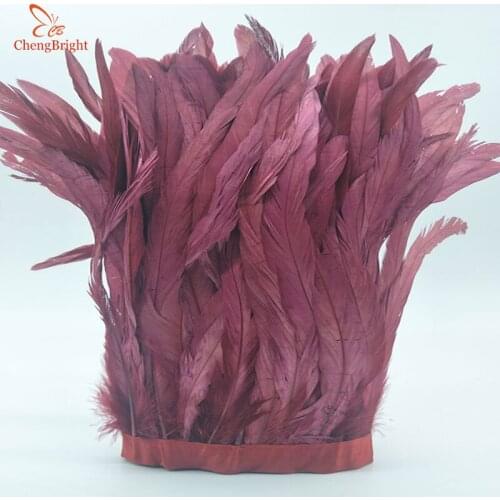 ChengBright 10 Yards Wine red Rooster Tail Feather Trim Coque Feather Trimming Feather For Crafts Dress Skirt Costumes Plumes